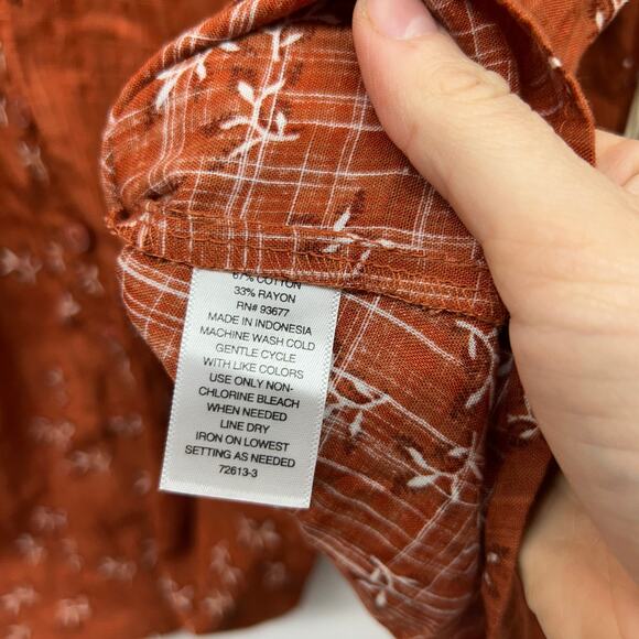 NEW ANA Long Sleeve Tunic Blouse Plus Size 1X Flower Floral Button Up Orange - Picture 8 of 9